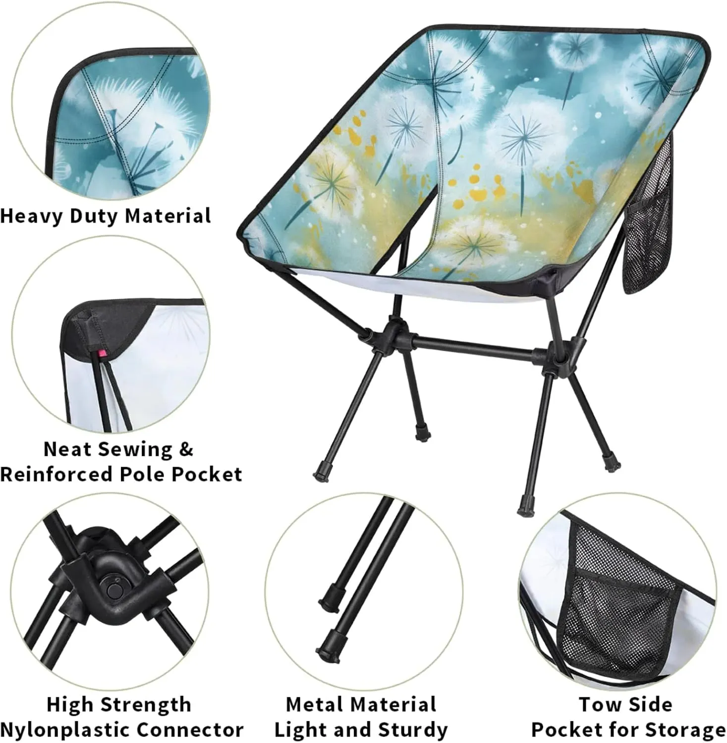 Honeybaby Folding Camping Chair Floating Dandelion Camping Chairs Lightweight Portable Chair Outdoor Foldable Chairs for Camping Travel Picnic Beach Hiking