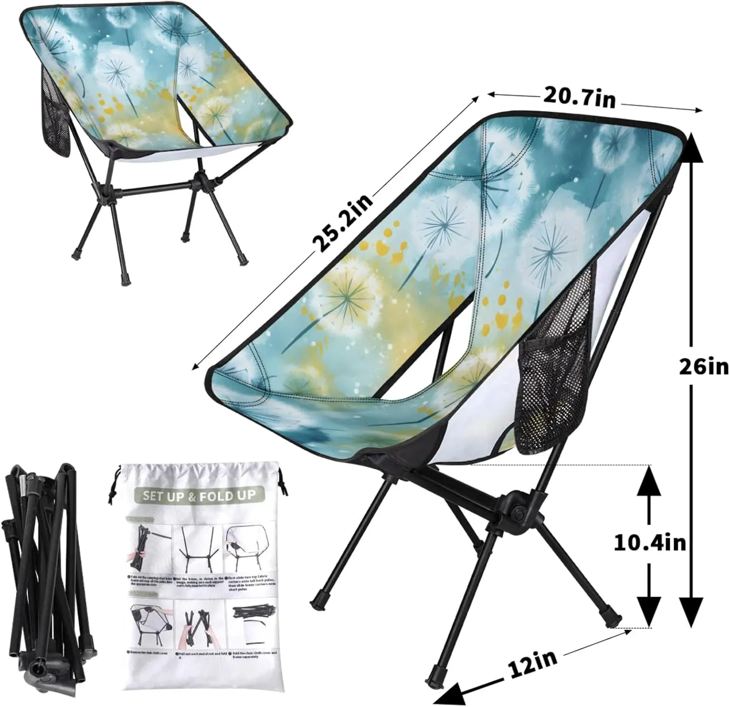 Honeybaby Folding Camping Chair Floating Dandelion Camping Chairs Lightweight Portable Chair Outdoor Foldable Chairs for Camping Travel Picnic Beach Hiking