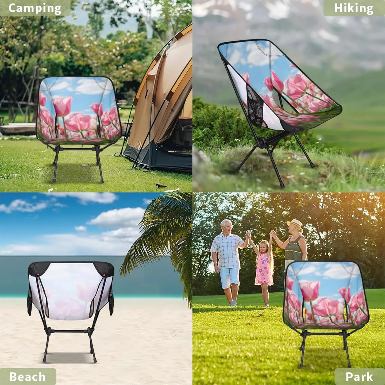 Honeybaby Folding Camping Chair Fragrant Tulip Camping Chairs Lightweight Portable Chair Outdoor Foldable Chairs for Camping Travel Picnic Beach Hiking