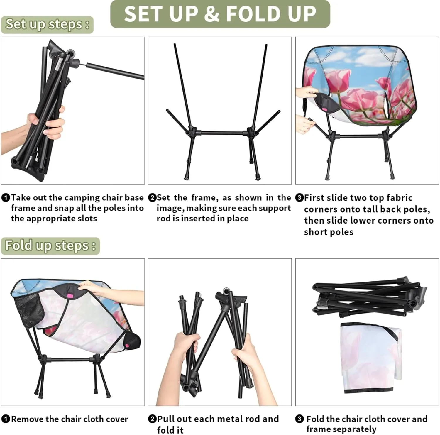 Honeybaby Folding Camping Chair Fragrant Tulip Camping Chairs Lightweight Portable Chair Outdoor Foldable Chairs for Camping Travel Picnic Beach Hiking
