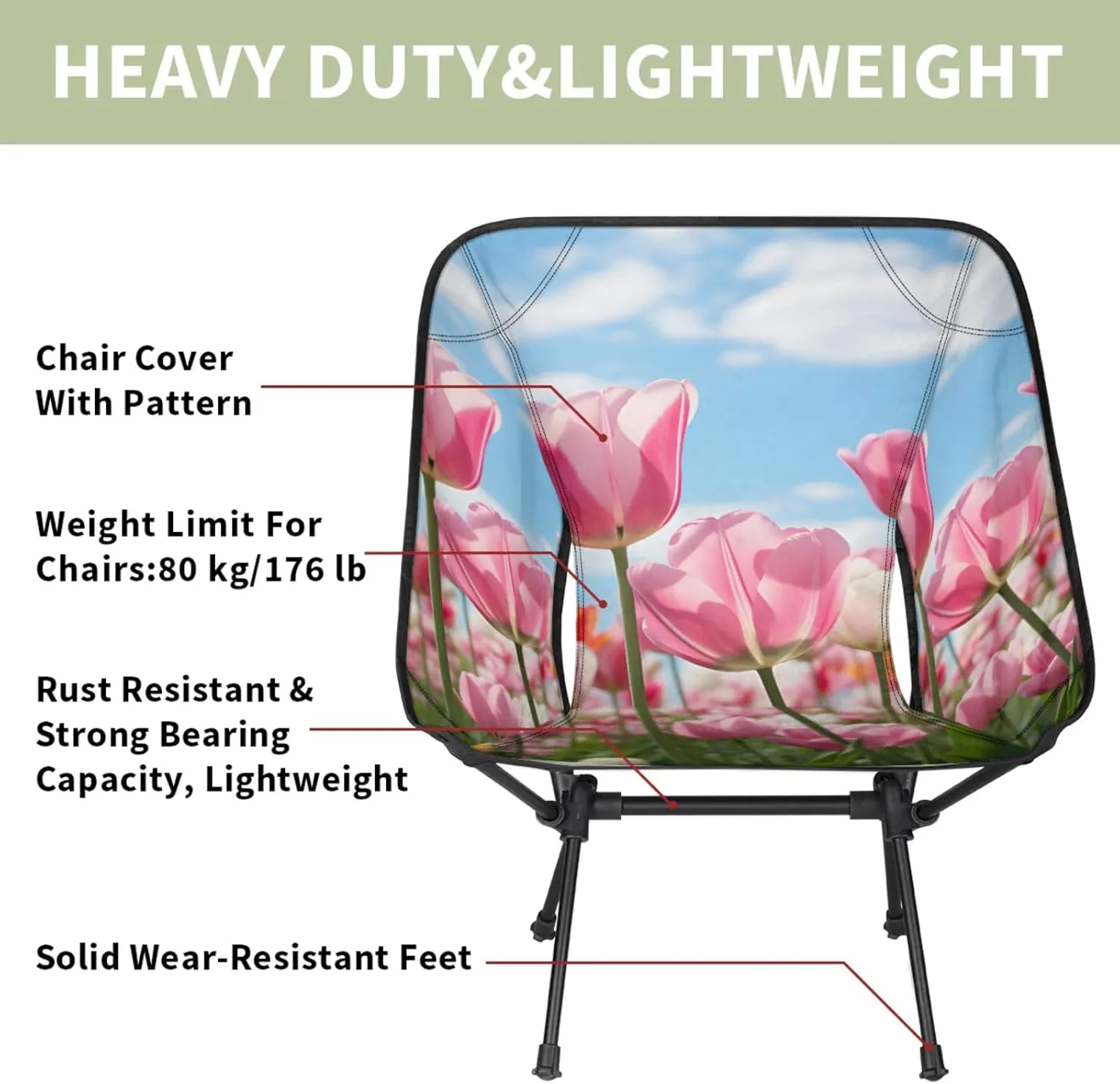 Honeybaby Folding Camping Chair Fragrant Tulip Camping Chairs Lightweight Portable Chair Outdoor Foldable Chairs for Camping Travel Picnic Beach Hiking