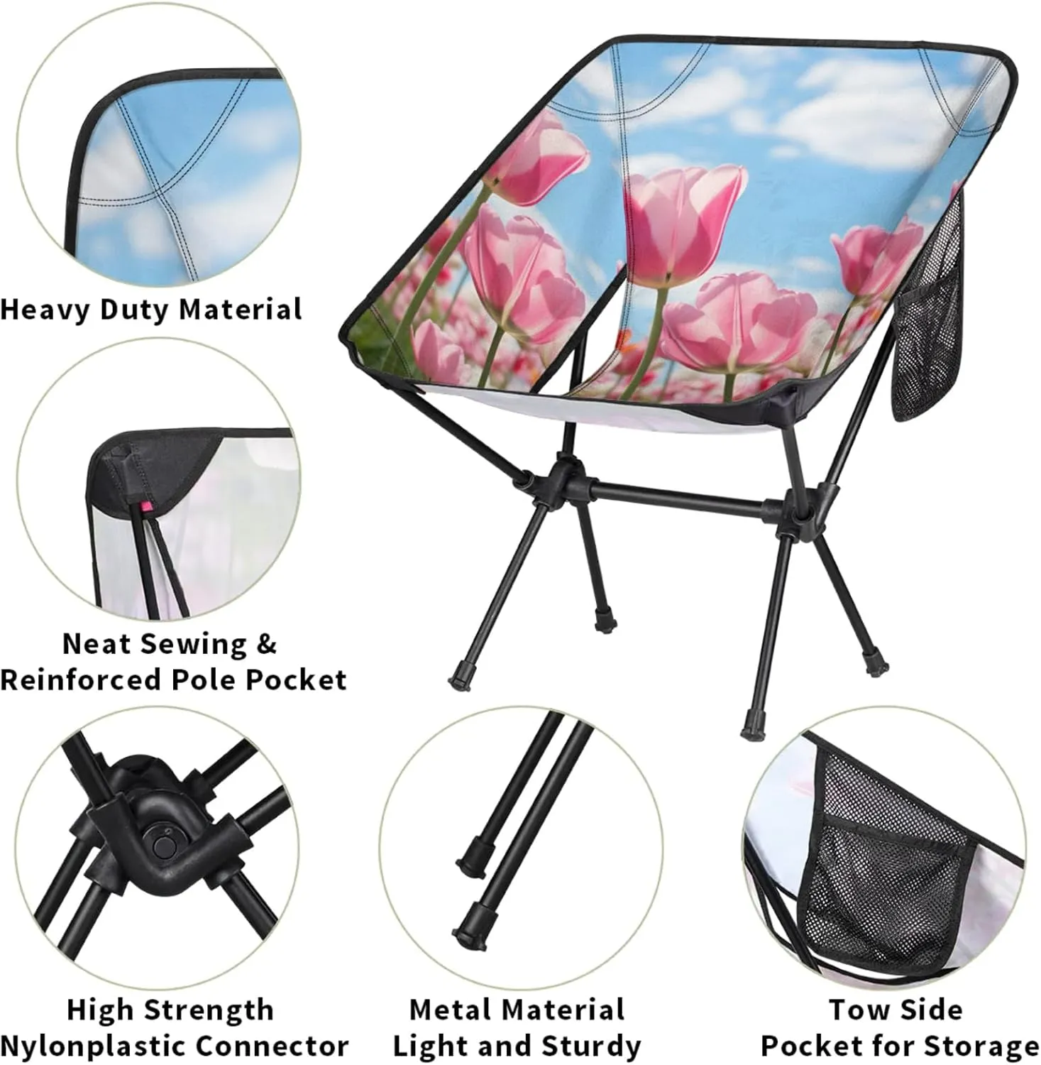 Honeybaby Folding Camping Chair Fragrant Tulip Camping Chairs Lightweight Portable Chair Outdoor Foldable Chairs for Camping Travel Picnic Beach Hiking