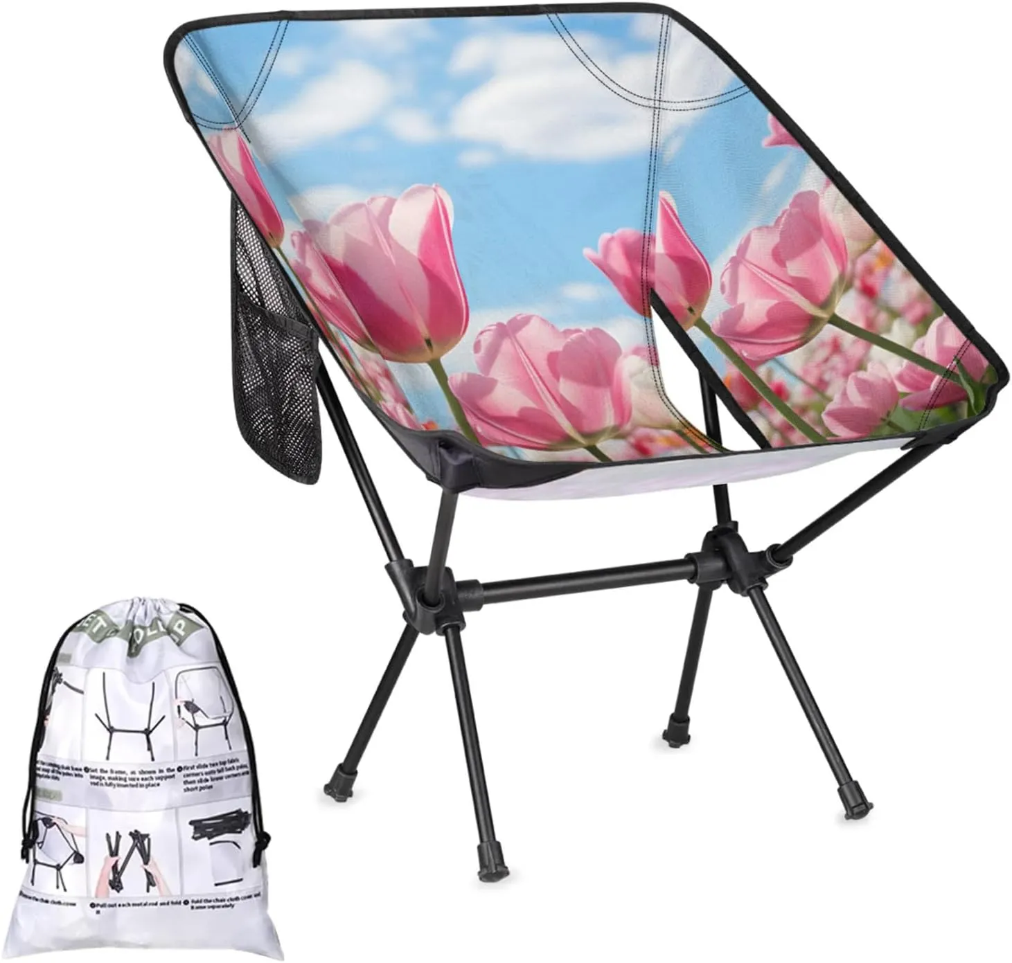 Honeybaby Folding Camping Chair Fragrant Tulip Camping Chairs Lightweight Portable Chair Outdoor Foldable Chairs for Camping Travel Picnic Beach Hiking