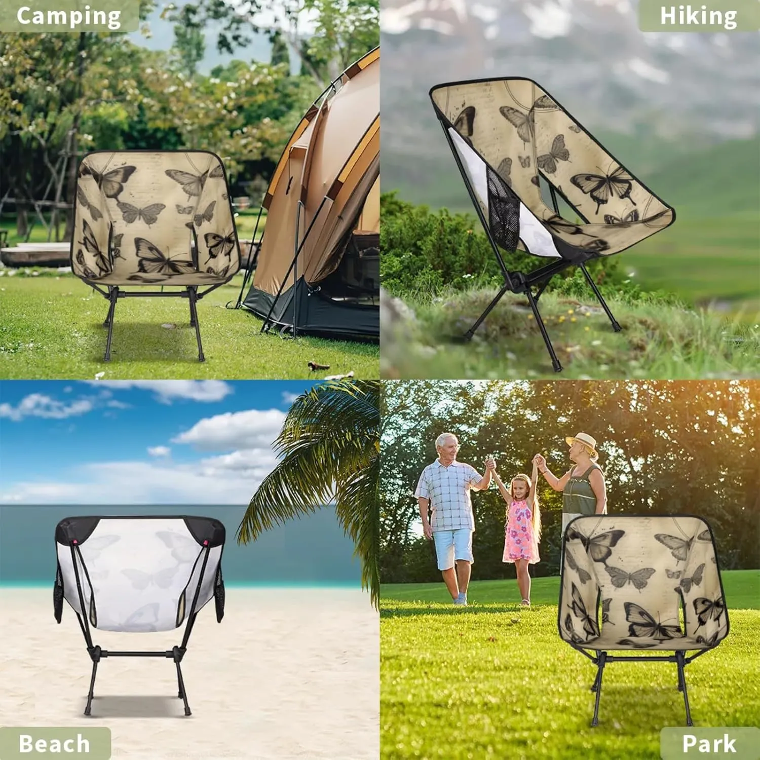 Honeybaby Folding Camping Chair Retro Butterfly Camping Chairs Lightweight Portable Chair Outdoor Foldable Chairs for Camping Travel Picnic Beach Hiking