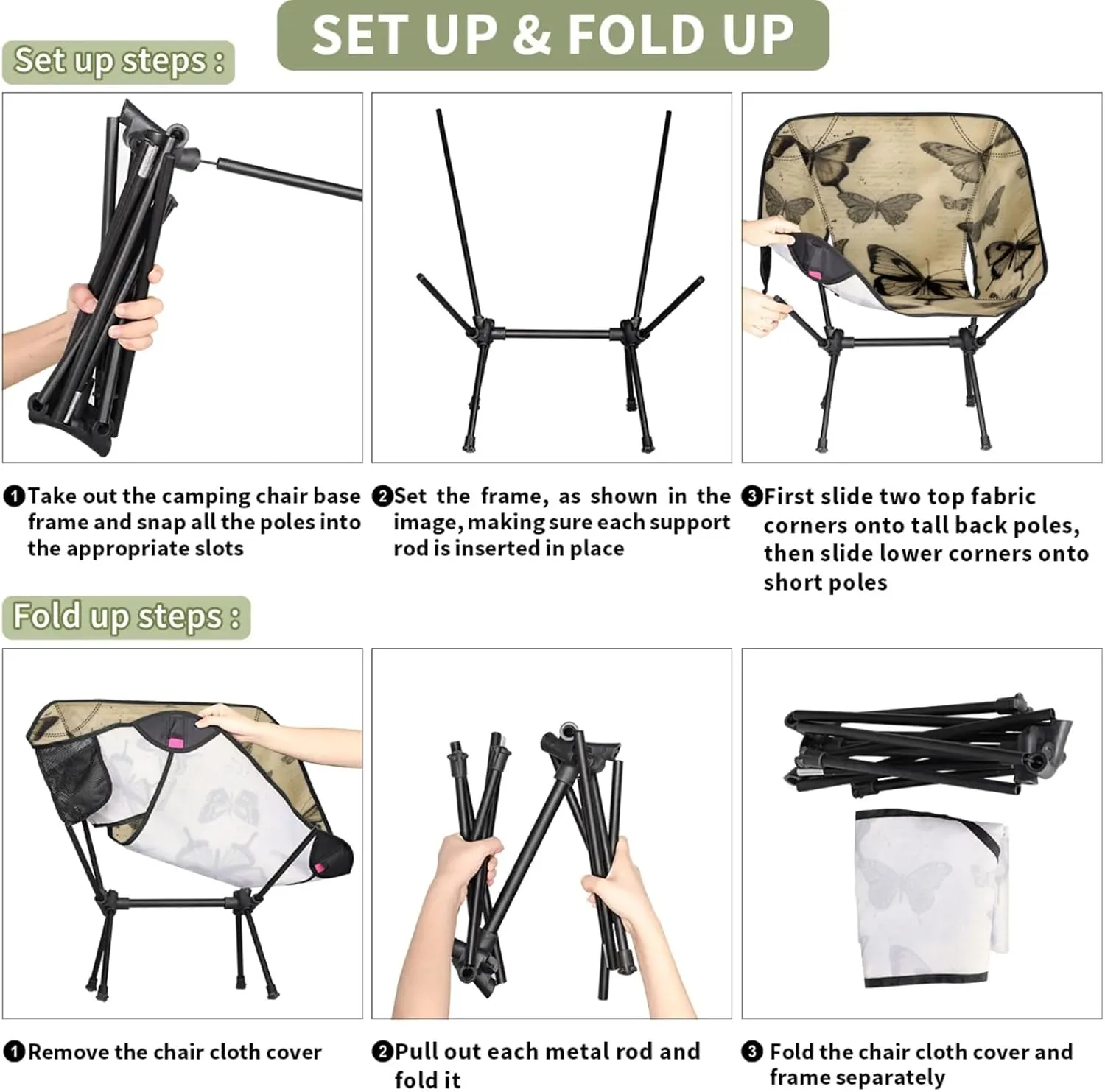 Honeybaby Folding Camping Chair Retro Butterfly Camping Chairs Lightweight Portable Chair Outdoor Foldable Chairs for Camping Travel Picnic Beach Hiking