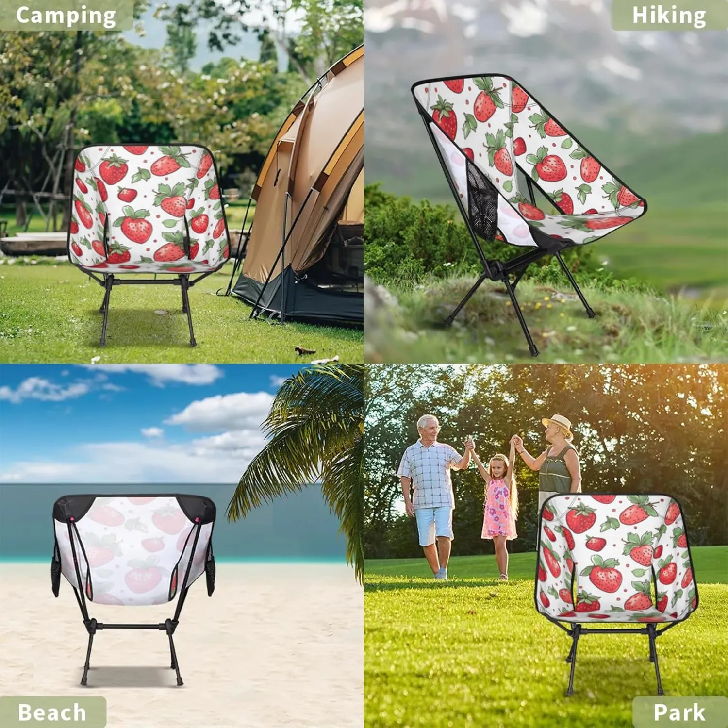 Honeybaby Folding Camping Chair Strawberries Camping Chairs Lightweight Portable Chair Outdoor Foldable Chairs for Camping Travel Picnic Beach Hiking