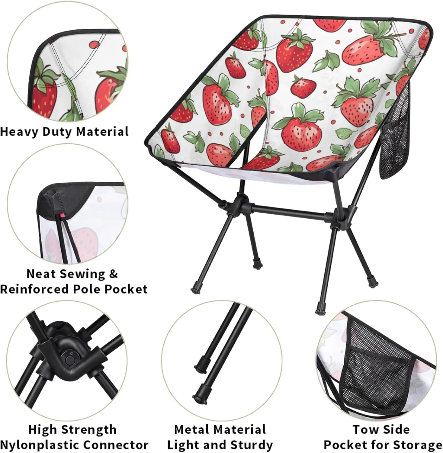 Honeybaby Folding Camping Chair Strawberries Camping Chairs Lightweight Portable Chair Outdoor Foldable Chairs for Camping Travel Picnic Beach Hiking