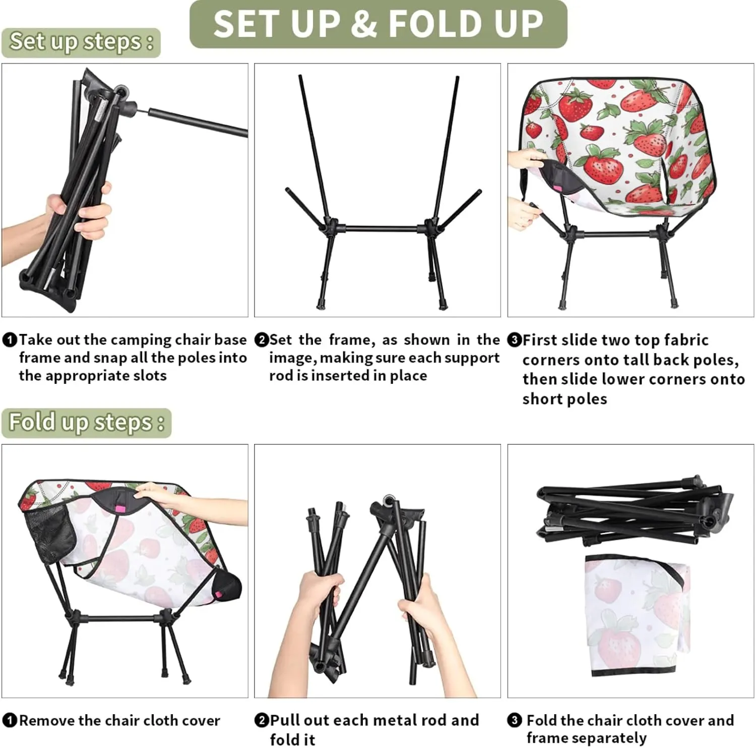 Honeybaby Folding Camping Chair Strawberries Camping Chairs Lightweight Portable Chair Outdoor Foldable Chairs for Camping Travel Picnic Beach Hiking