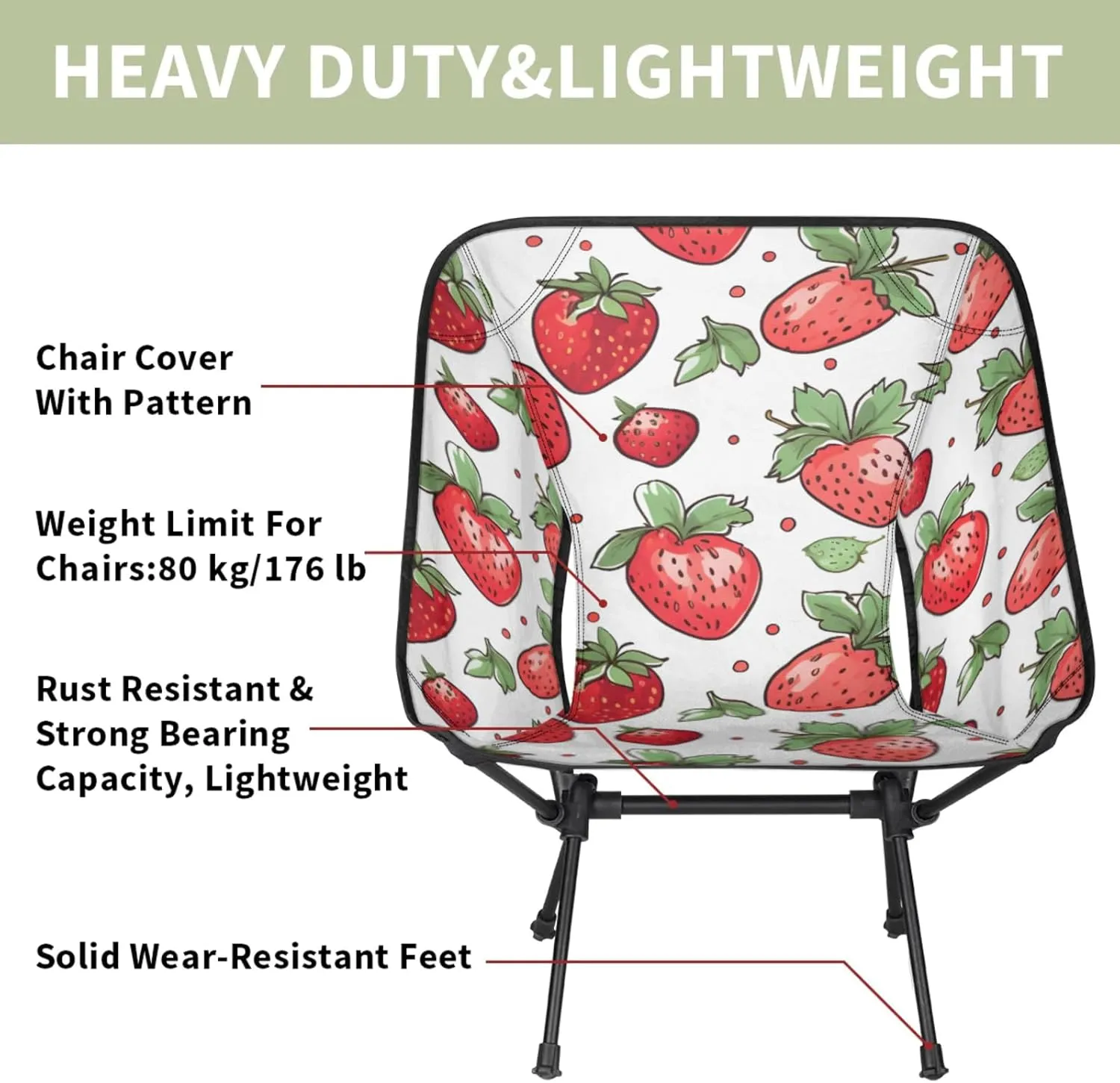Honeybaby Folding Camping Chair Strawberries Camping Chairs Lightweight Portable Chair Outdoor Foldable Chairs for Camping Travel Picnic Beach Hiking