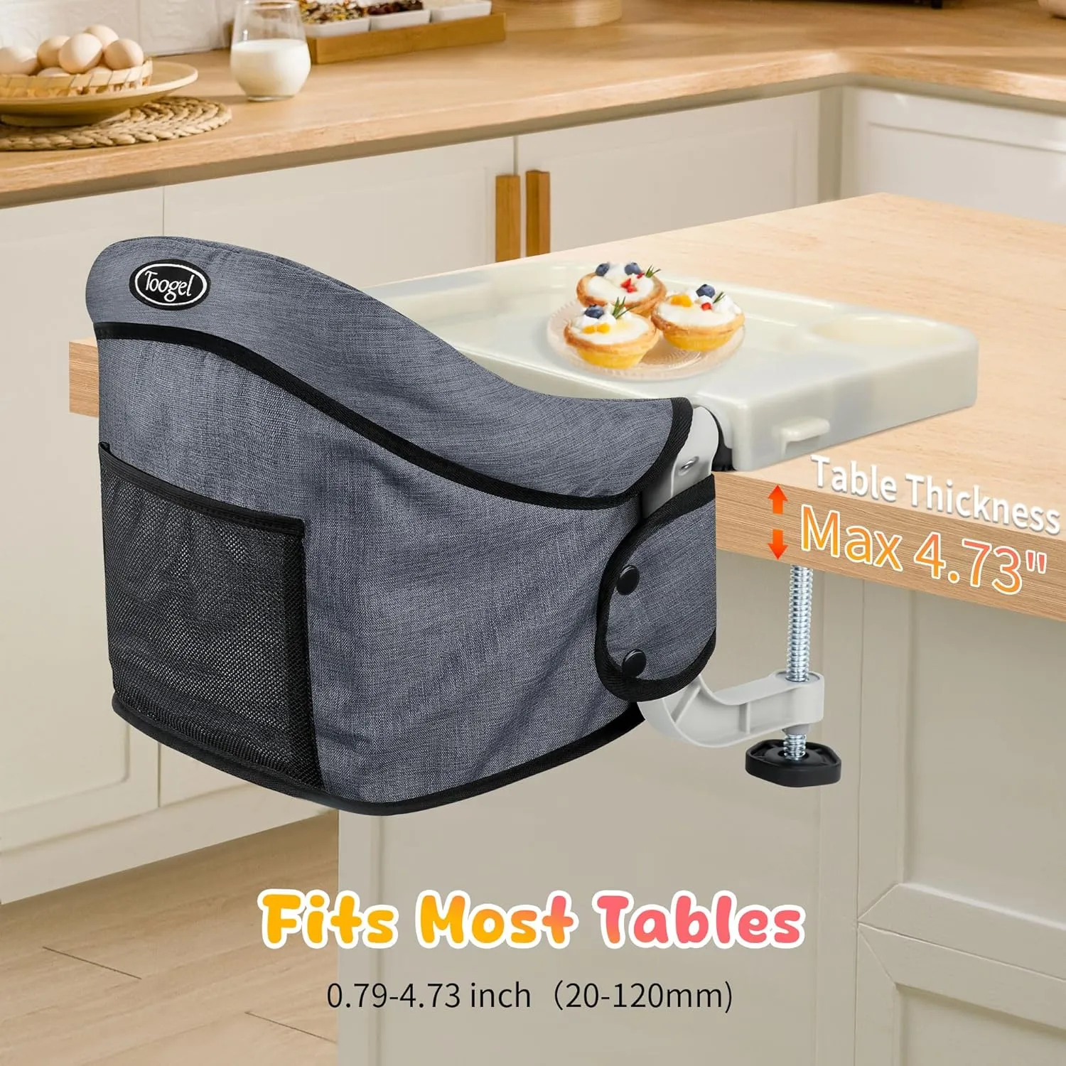 Hook on High Chair with Tray: High Chair for Babies and Toddlers 6-36 Months, Portable and Foldable High Chair for Home and Travel, Baby Feeding Chair, Setup in Seconds - Includes Carry Bag (Grey)