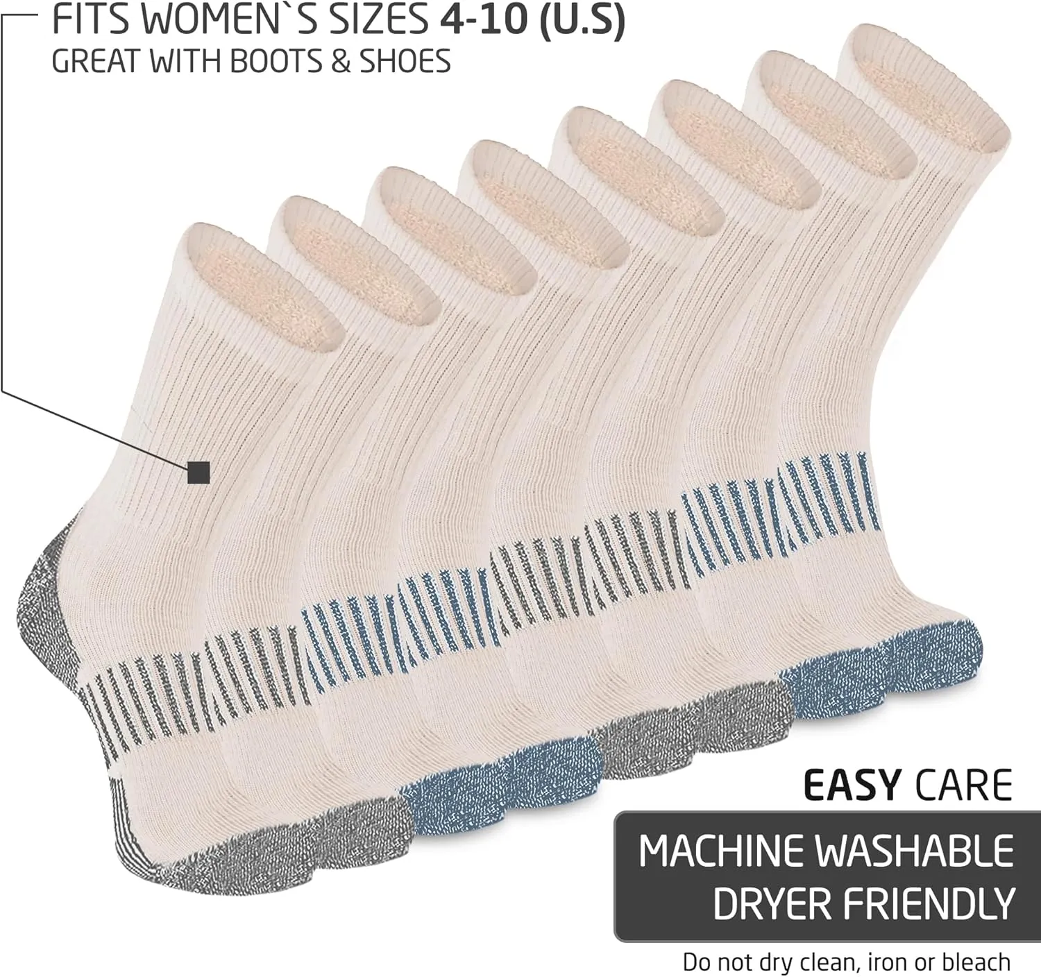HOT FEET ﻿﻿﻿Wool Work Socks for Men & Women, Thick Winter Moisture Wicking Warm Boot Crew Socks - 4 Pack, Size 4-12.5