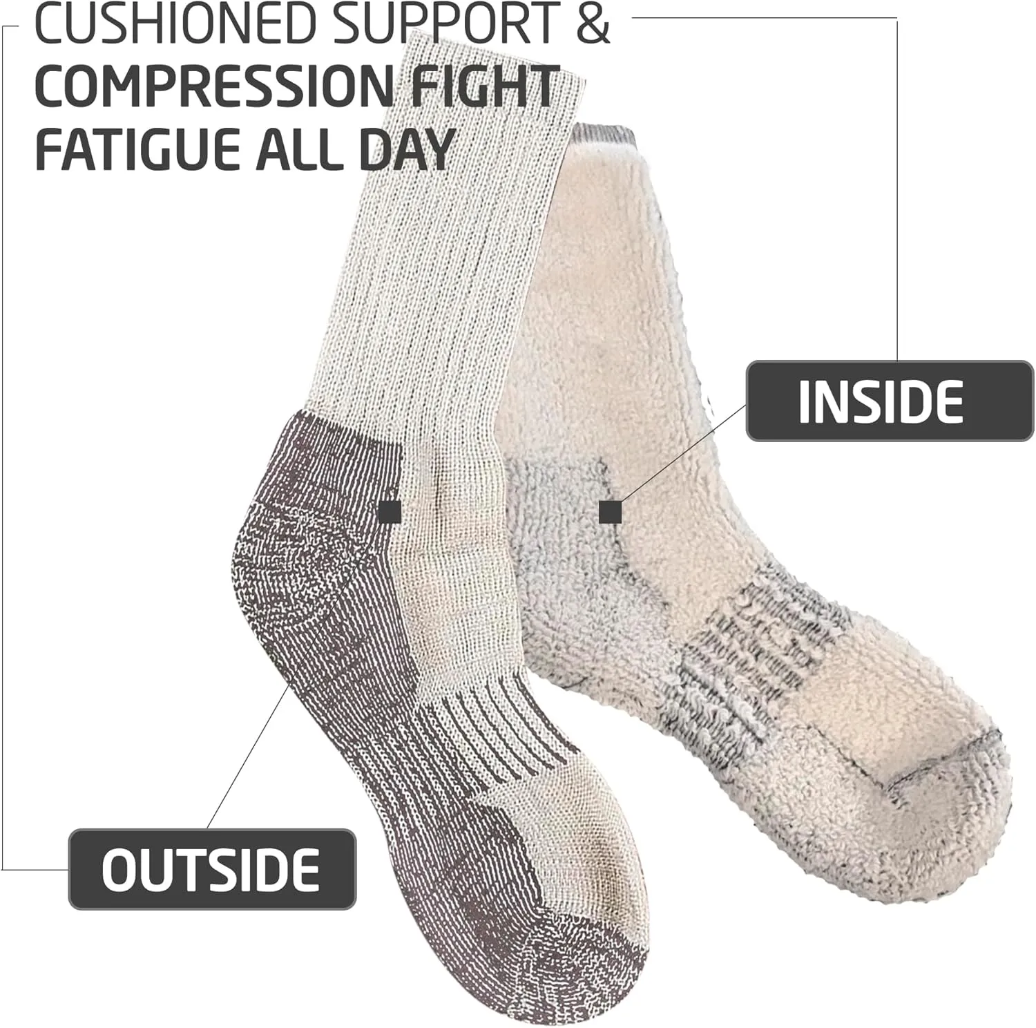 HOT FEET ﻿﻿﻿Wool Work Socks for Men & Women, Thick Winter Moisture Wicking Warm Boot Crew Socks - 4 Pack, Size 4-12.5