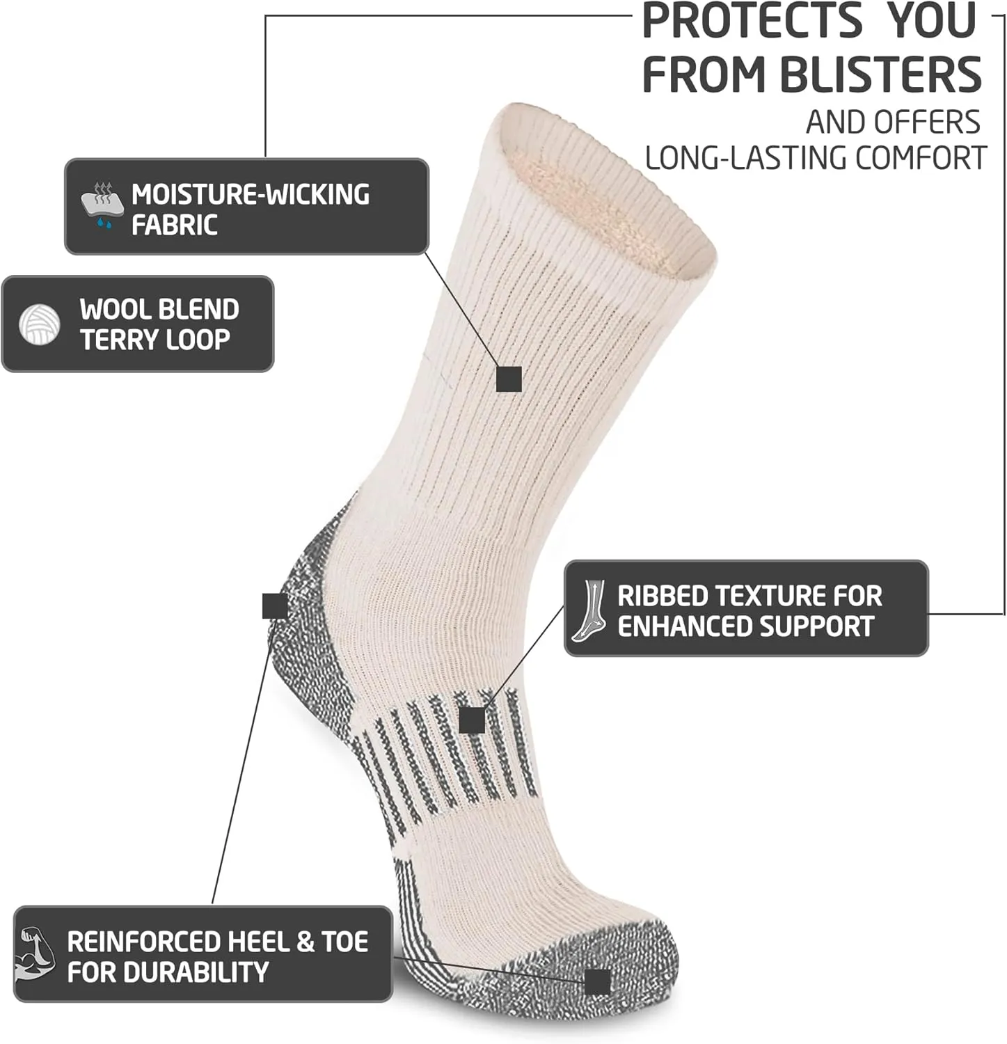 HOT FEET ﻿﻿﻿Wool Work Socks for Men & Women, Thick Winter Moisture Wicking Warm Boot Crew Socks - 4 Pack, Size 4-12.5