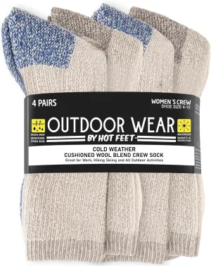HOT FEET ﻿﻿﻿Wool Work Socks for Men & Women, Thick Winter Moisture Wicking Warm Boot Crew Socks - 4 Pack, Size 4-12.5