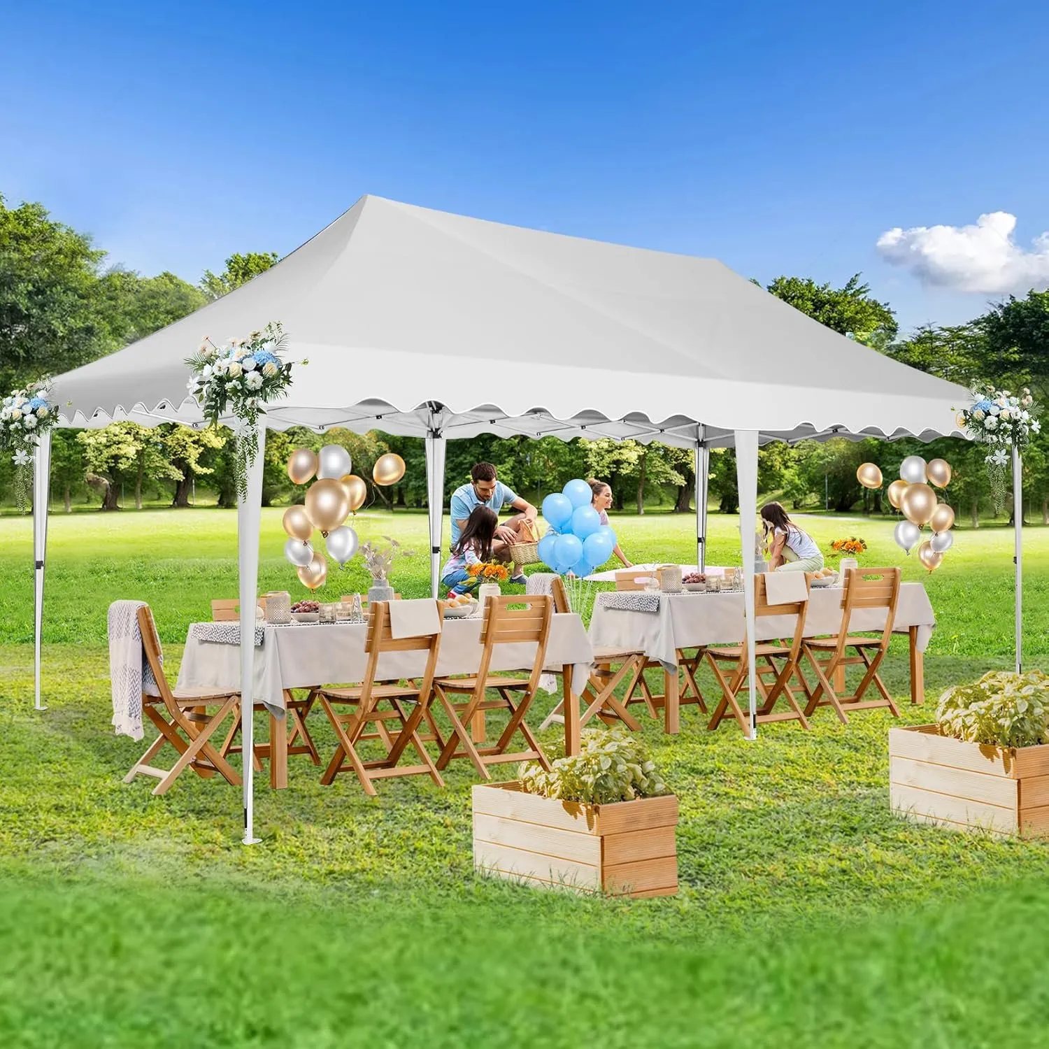 HOTEEL 10x20 Pop Up Canopy Tents for Parties, Easy Setup Outdoor Canopy & Wheeled Bag & 4 Sandbags, Portable Event Tents for Party, Wedding, Commercial, Patio Events, Waterproof and UPF50 , White