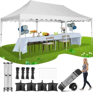 HOTEEL 10x20 Pop Up Canopy Tents for Parties, Easy Setup Outdoor Canopy & Wheeled Bag & 4 Sandbags, Portable Event Tents for Party, Wedding, Commercial, Patio Events, Waterproof and UPF50 , White