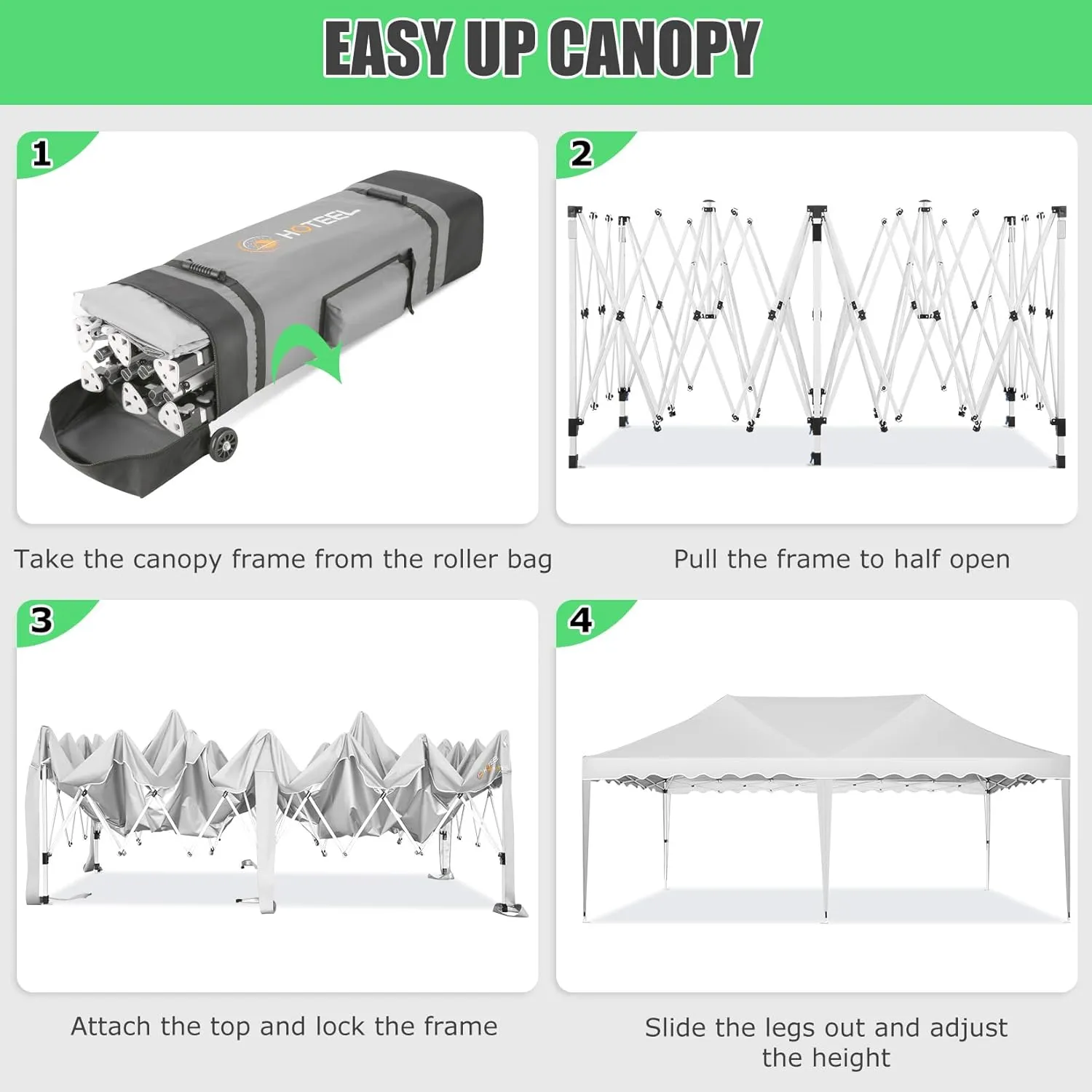 HOTEEL 10x20 Pop Up Canopy Tents for Parties, Easy Setup Outdoor Canopy & Wheeled Bag & 4 Sandbags, Portable Event Tents for Party, Wedding, Commercial, Patio Events, Waterproof and UPF50 , White