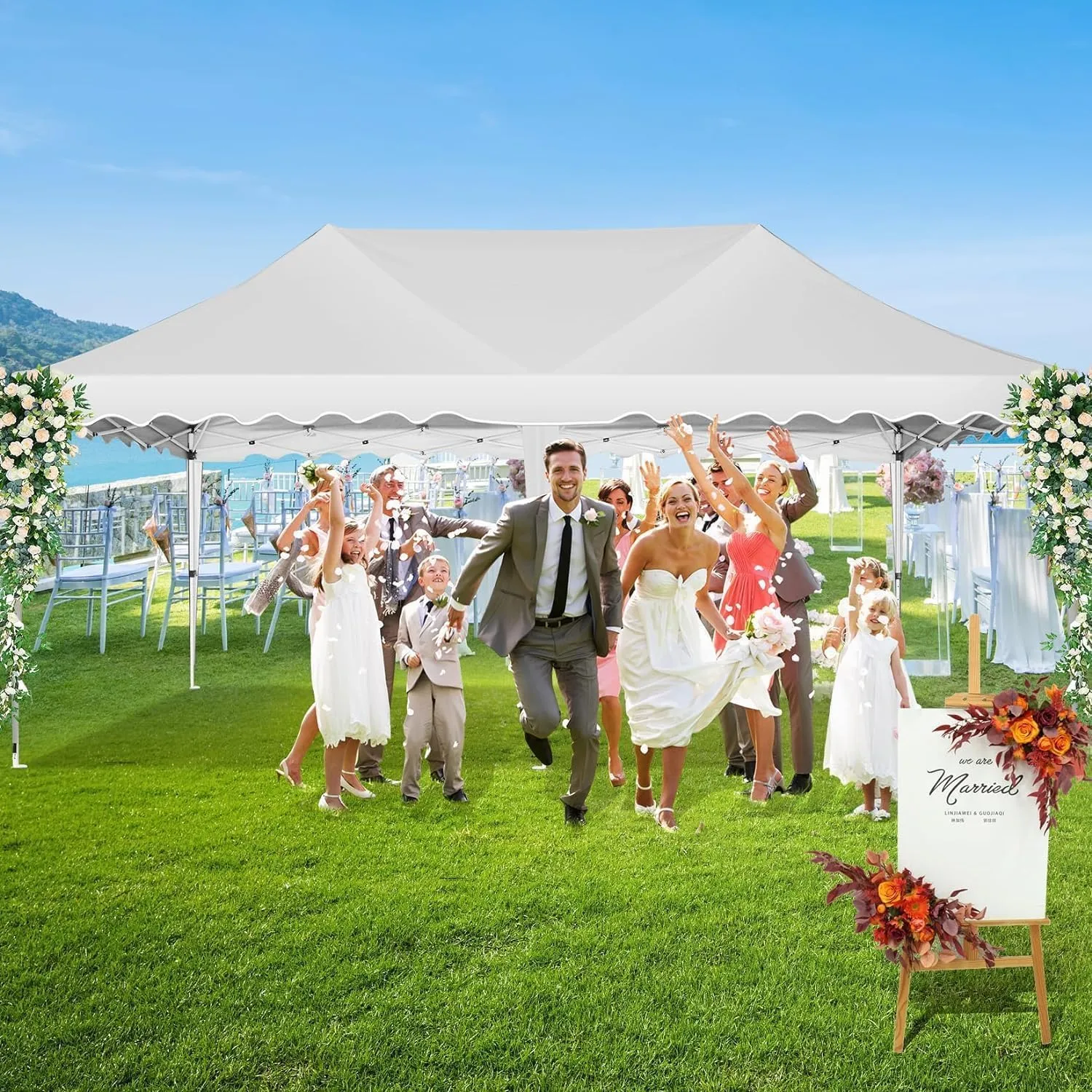 HOTEEL 10x20 Pop Up Canopy Tents for Parties, Easy Setup Outdoor Canopy & Wheeled Bag & 4 Sandbags, Portable Event Tents for Party, Wedding, Commercial, Patio Events, Waterproof and UPF50 , White