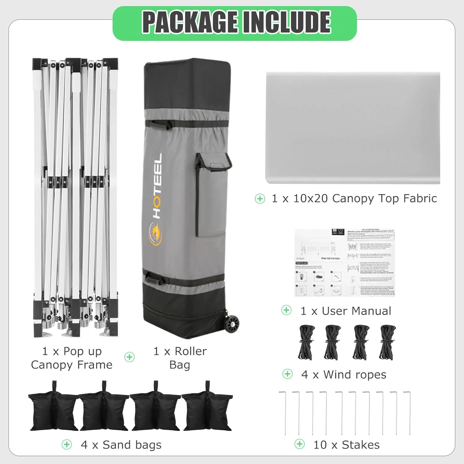 HOTEEL 10x20 Pop Up Canopy Tents for Parties, Easy Setup Outdoor Canopy & Wheeled Bag & 4 Sandbags, Portable Event Tents for Party, Wedding, Commercial, Patio Events, Waterproof and UPF50 , White
