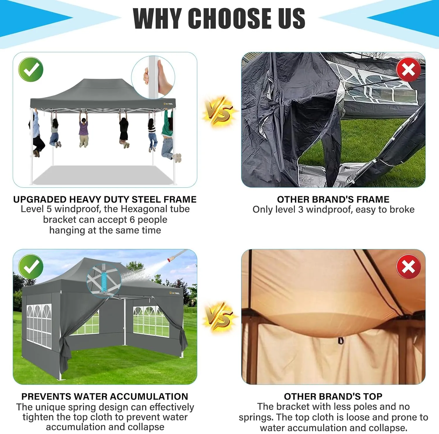 HOTEEL Canopy Tent 10x15 Heavy Duty Pop Up Canopy with Sidewalls, Party Tent with Roller Bag for Event Wedding, Upgraded Commercial Waterproof Instant Canopy, Thick Hexagonal Legs, UPF50 , Gray