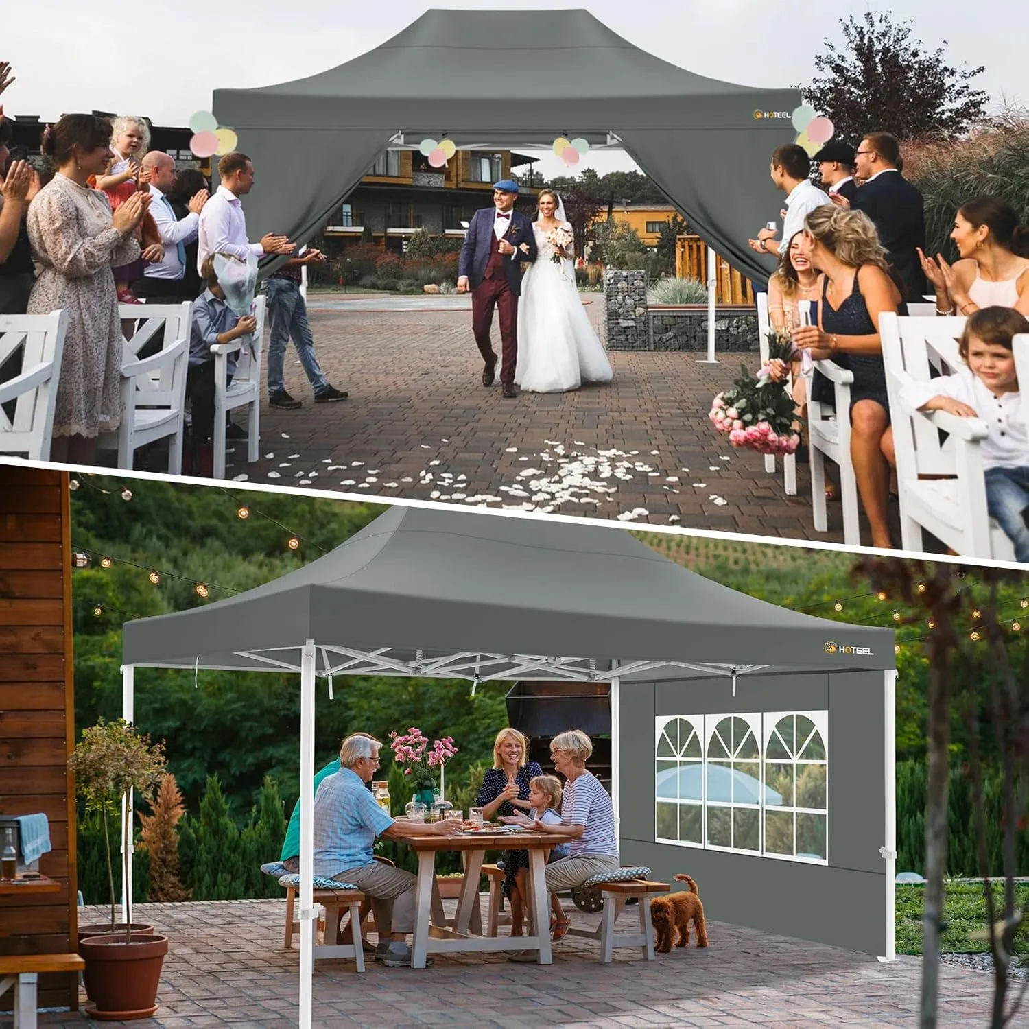 HOTEEL Canopy Tent 10x15 Heavy Duty Pop Up Canopy with Sidewalls, Party Tent with Roller Bag for Event Wedding, Upgraded Commercial Waterproof Instant Canopy, Thick Hexagonal Legs, UPF50 , Gray