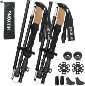 HUINING Hiking poles with cork handle, foldable hiking poles, telescope, Nordic walking poles for men and women, trekking poles, ultralight trekking poles made of aluminium with lots of accessories