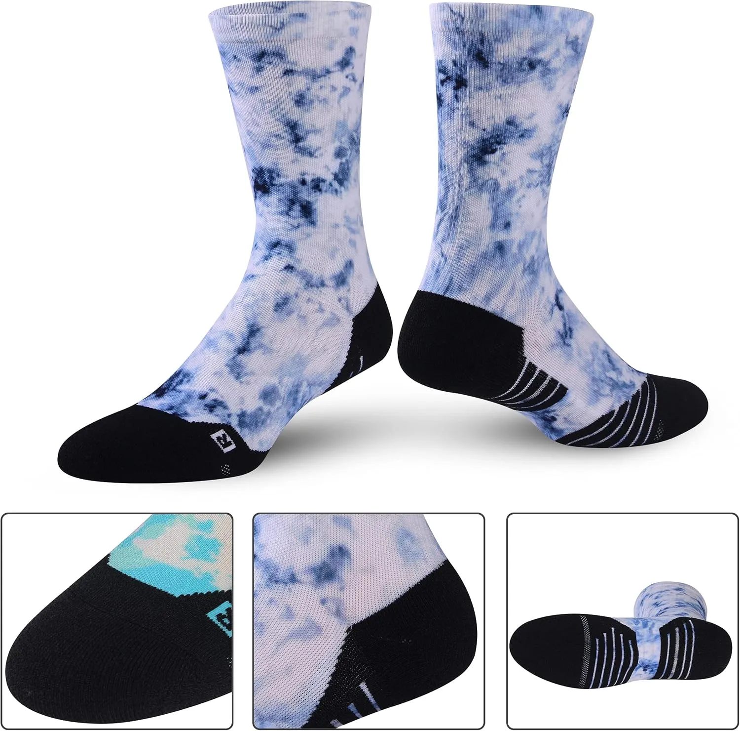 HUSO Unisex Funky Digital Printed Athletic Crew Hiking Cycling Socks 4 Pairs