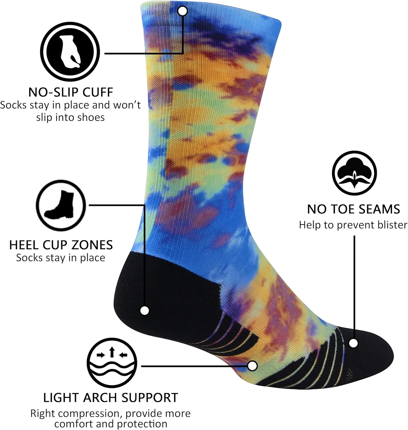 HUSO Unisex Funky Digital Printed Athletic Crew Hiking Cycling Socks 4 Pairs