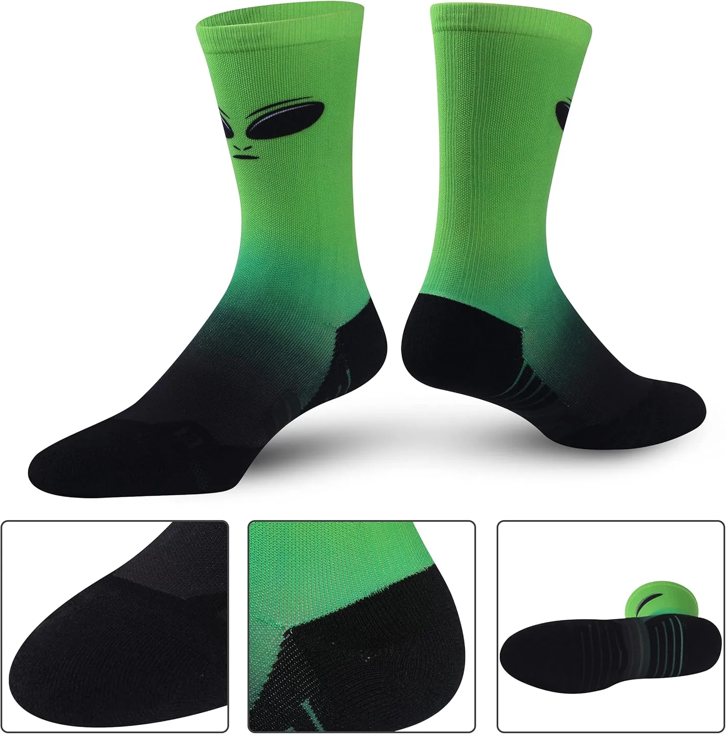 HUSO Unisex Funky Digital Printed Athletic Crew Hiking Cycling Socks 4 Pairs