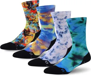HUSO Unisex Funky Digital Printed Athletic Crew Hiking Cycling Socks 4 Pairs