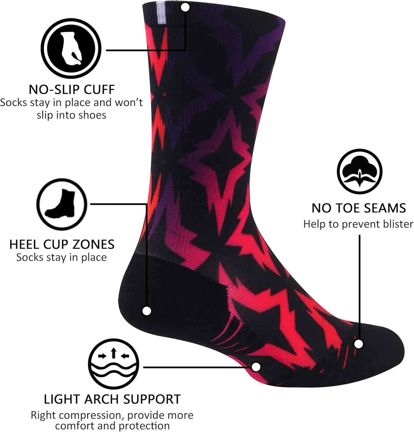 HUSO Unisex Funky Digital Printed Athletic Crew Hiking Cycling Socks 4 Pairs