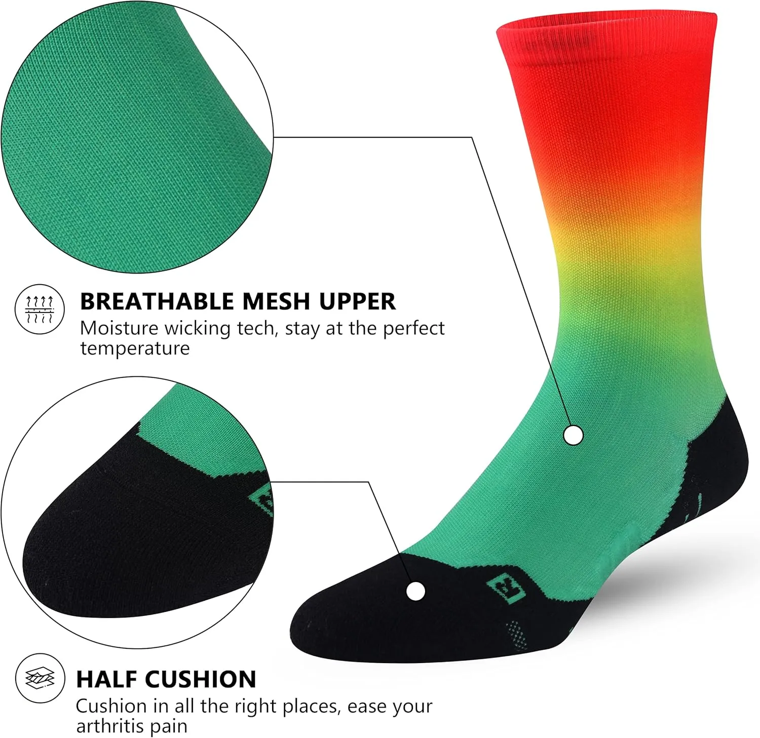 HUSO Unisex Funky Digital Printed Athletic Crew Hiking Cycling Socks 4 Pairs