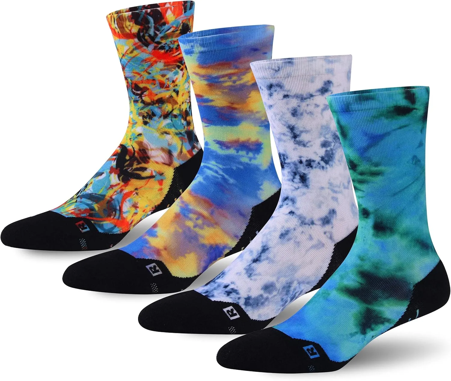 HUSO Unisex Funky Digital Printed Athletic Crew Hiking Cycling Socks 4 Pairs