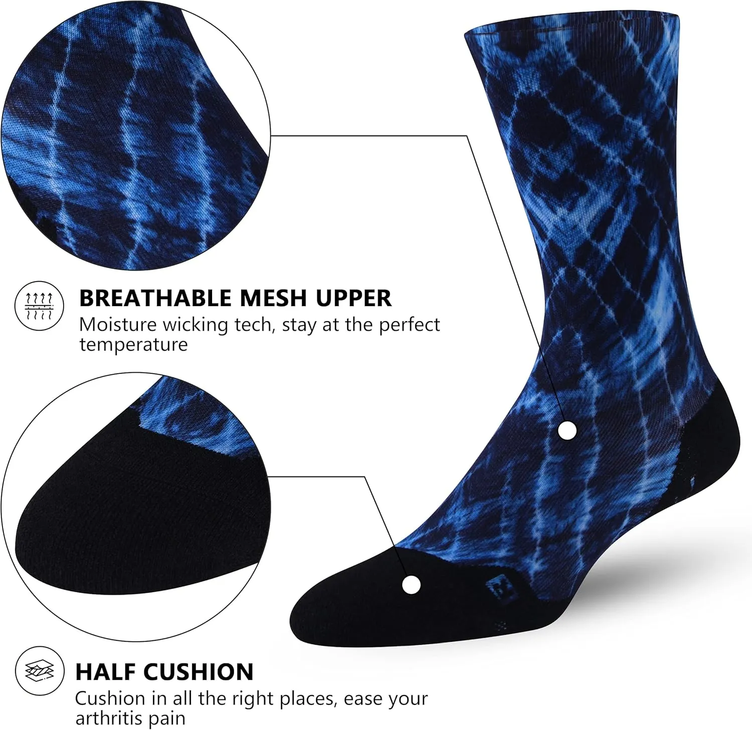 HUSO Unisex Funky Digital Printed Athletic Crew Hiking Cycling Socks 4 Pairs