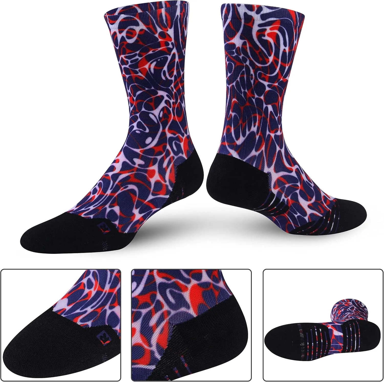 HUSO Unisex Funky Digital Printed Athletic Crew Hiking Cycling Socks 4 Pairs