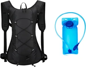 Hydration Backpack 16x11x4 Waterproof Nylon Water Backpack with 2L Bladder & with Chest Buckle Breathable Lightweight Reflective Water Bag for Hiking, Mountain Climbing, Black