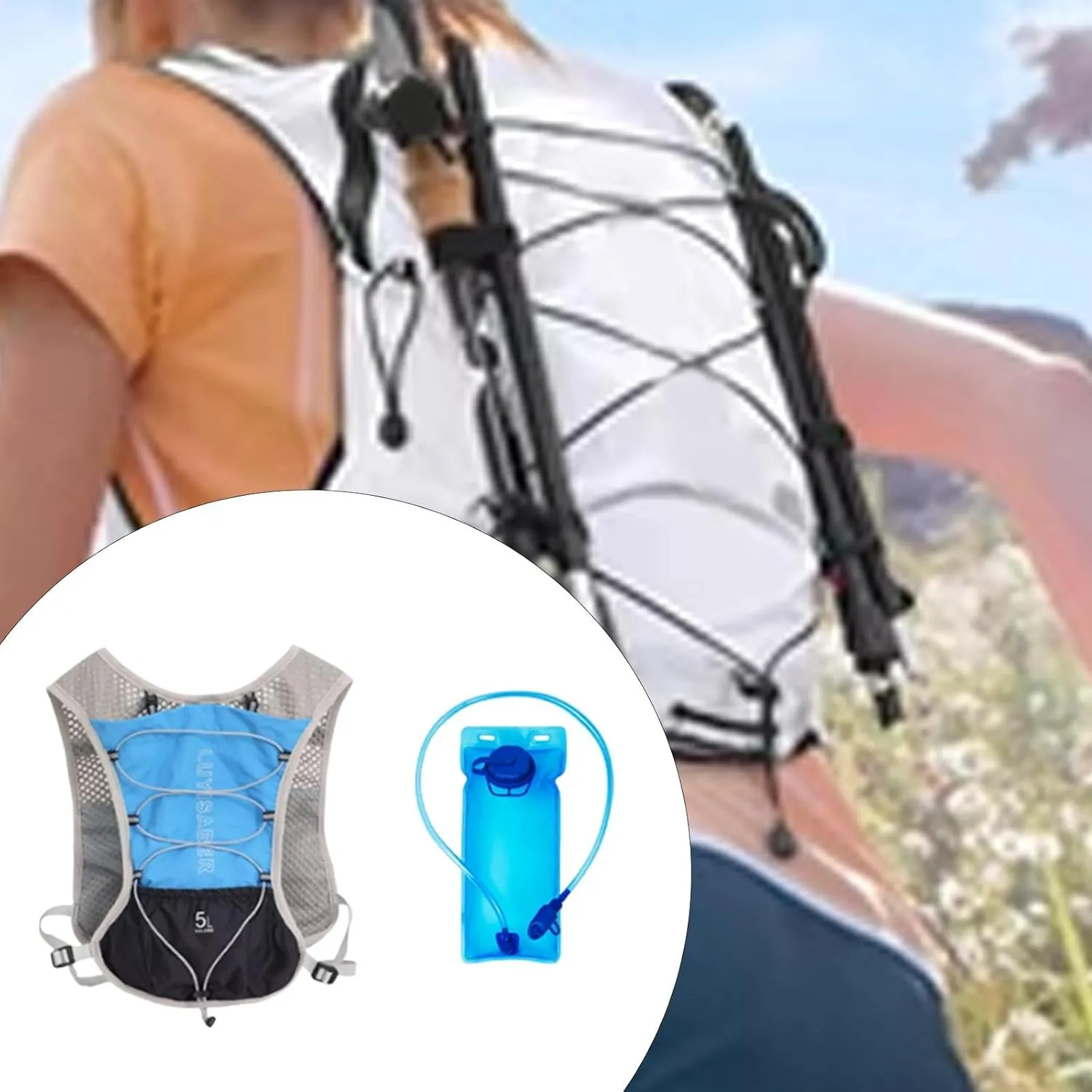 Hydration Backpack Hydration Pack with 2L Hydration Bladder Reflective Lightweight Vest Water Daypack for Mountain Climbing