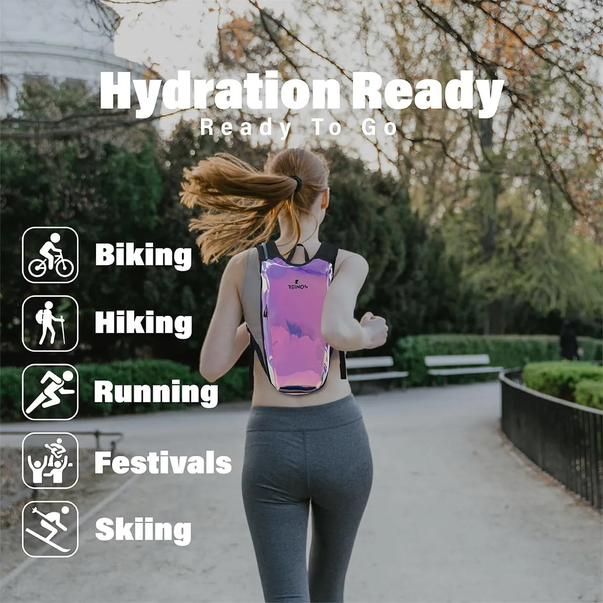 Hydration Backpack Pack with 2L Water Bladder Rave Essentials Lightweight Bag for Hiking, Running Vest, Music Festival for Men Women (Flash)