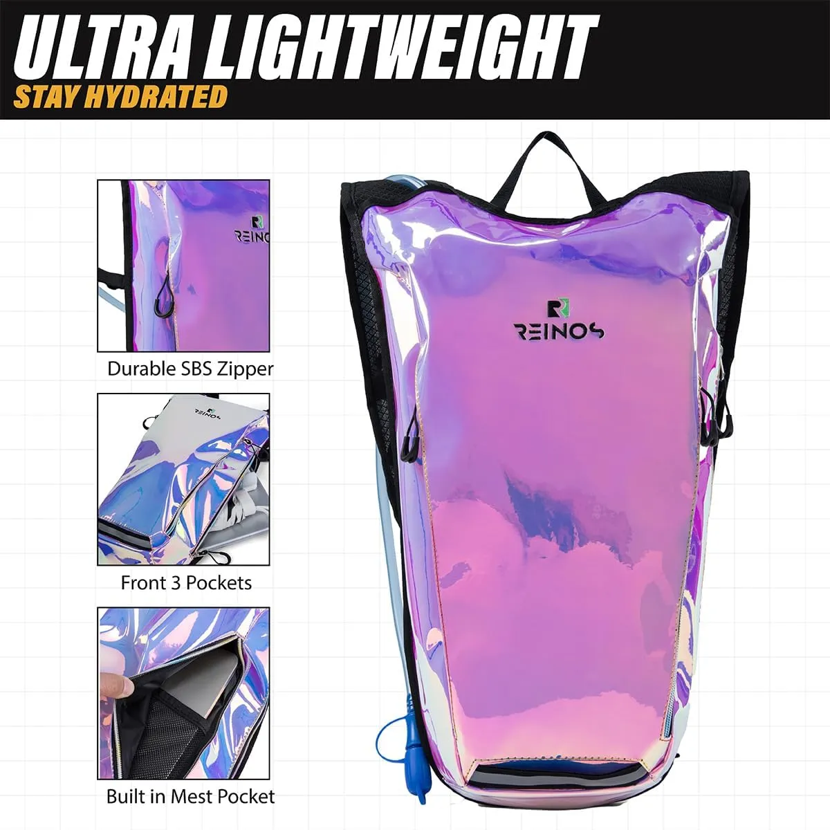 Hydration Backpack Pack with 2L Water Bladder Rave Essentials Lightweight Bag for Hiking, Running Vest, Music Festival for Men Women (Flash)