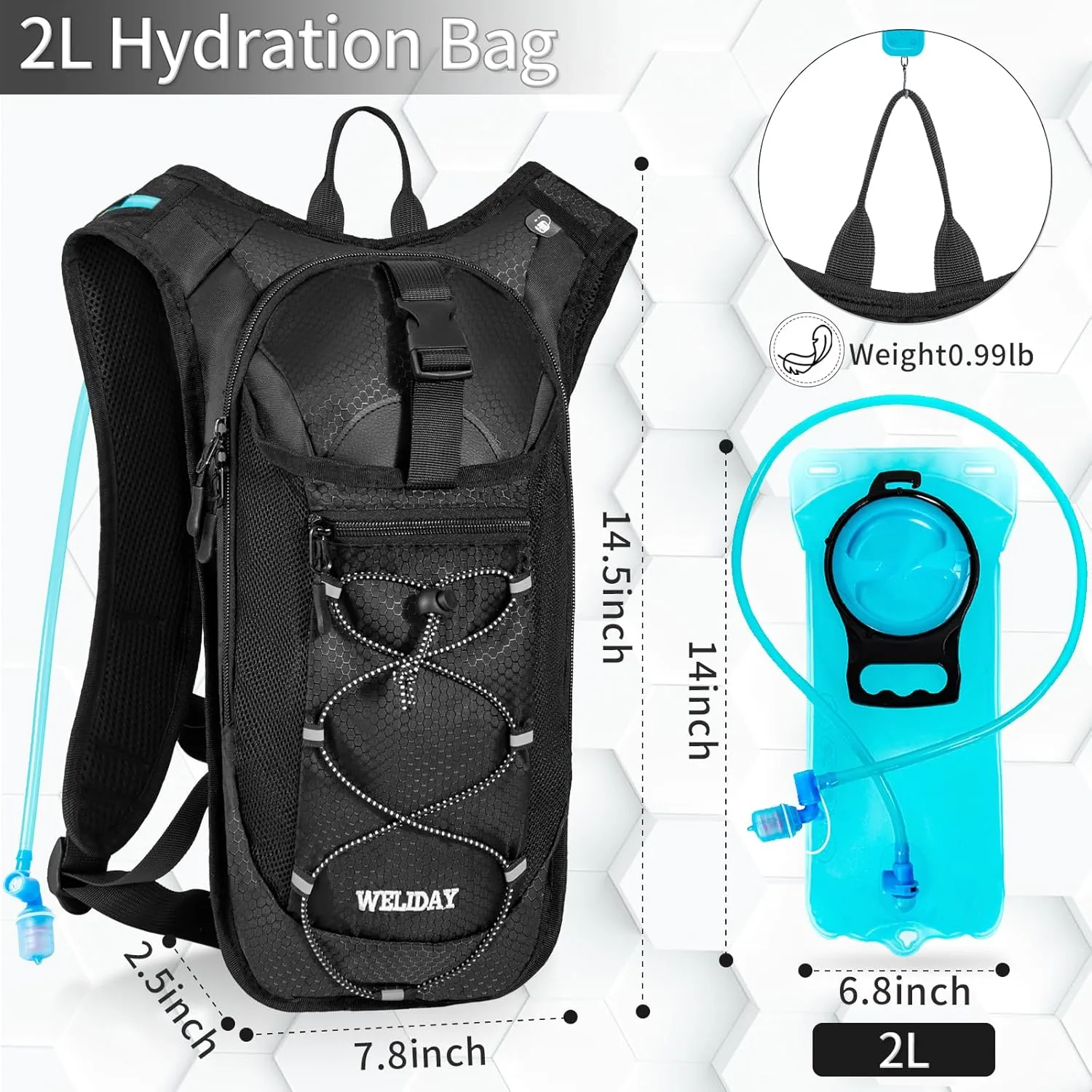 Hydration Backpack with 2L Water Bladder, Lightweight Hydro Pack for Cycling, Running, Hiking, Climbing