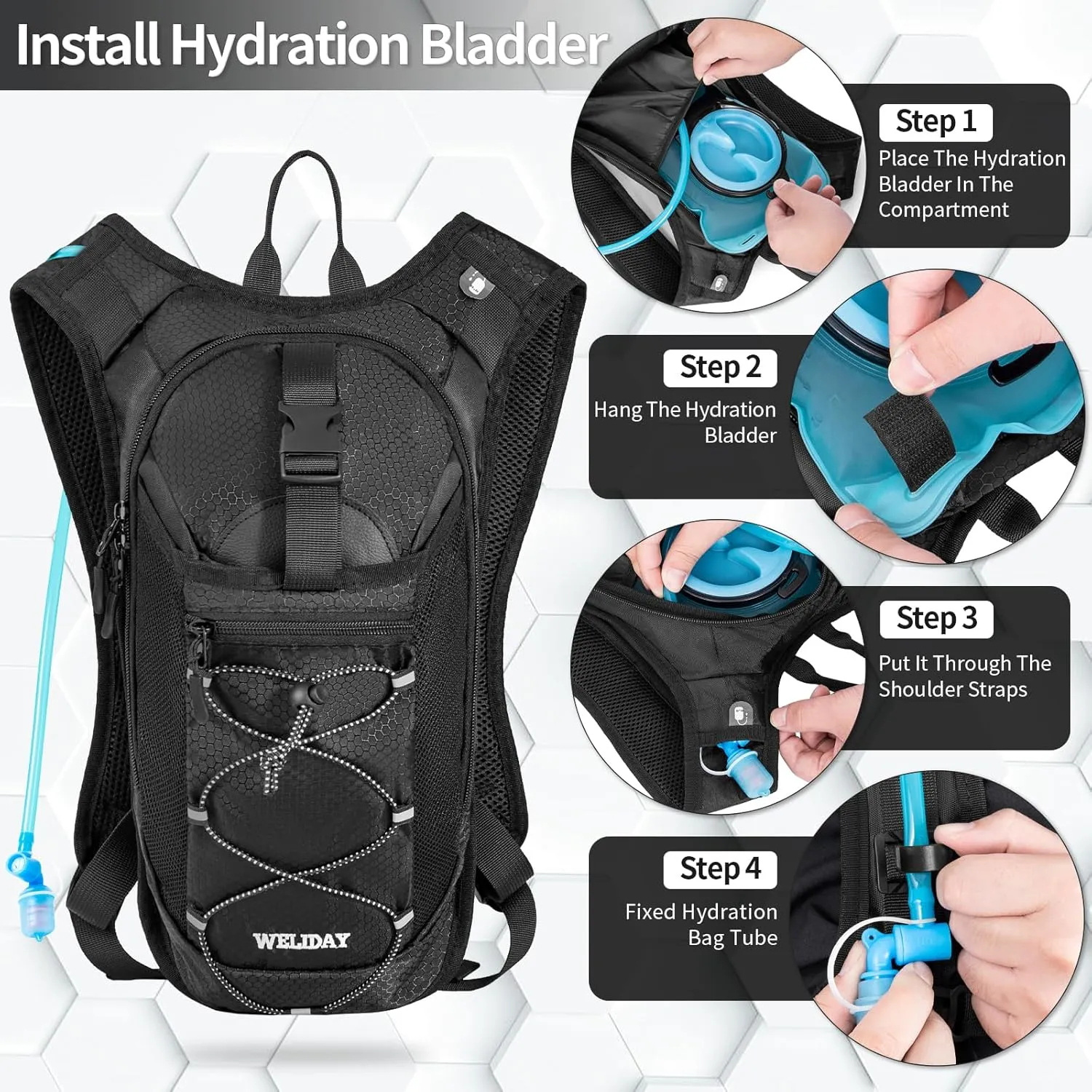Hydration Backpack with 2L Water Bladder, Lightweight Hydro Pack for Cycling, Running, Hiking, Climbing