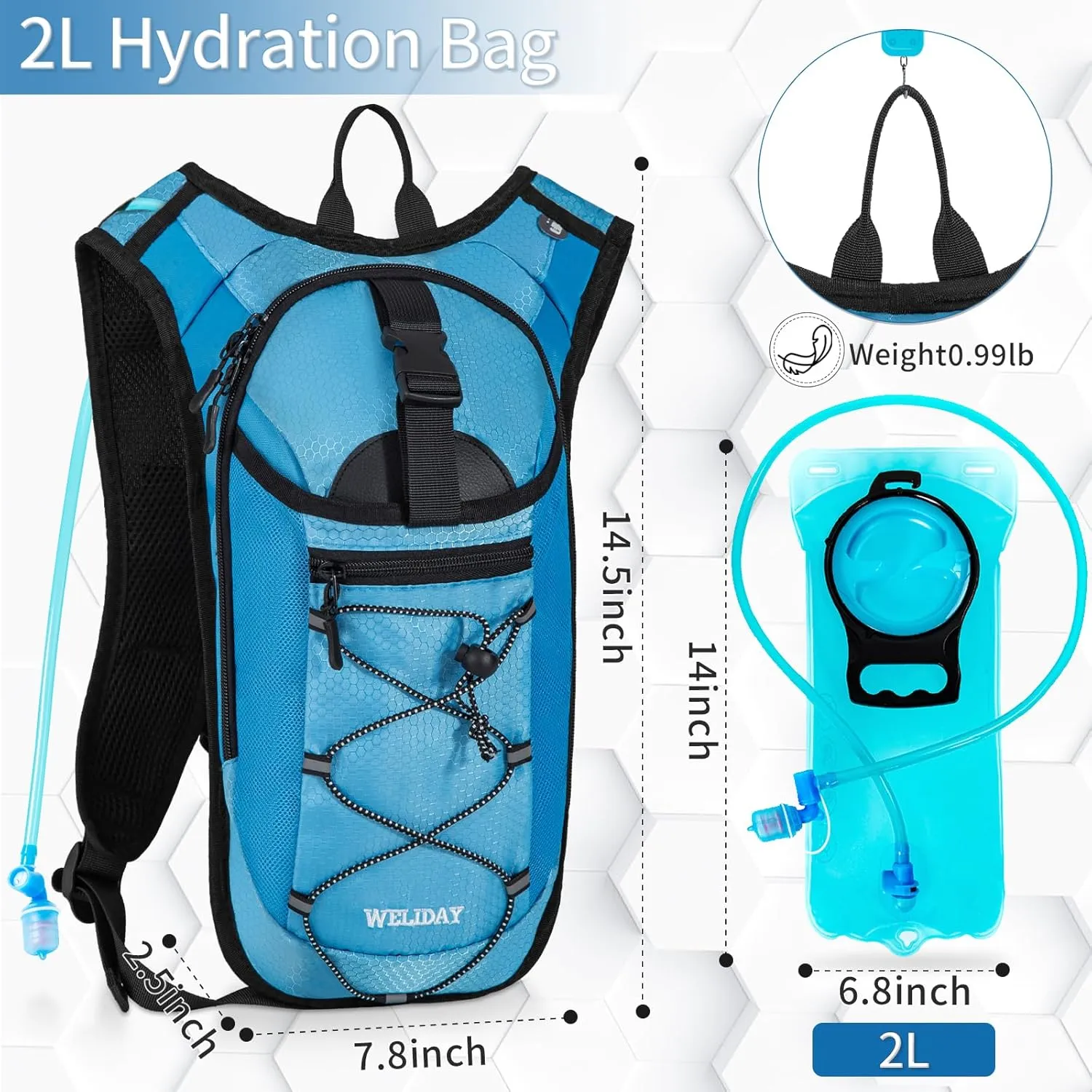 Hydration Backpack with 2L Water Bladder, Lightweight Hydro Pack for Cycling, Running, Hiking, Climbing