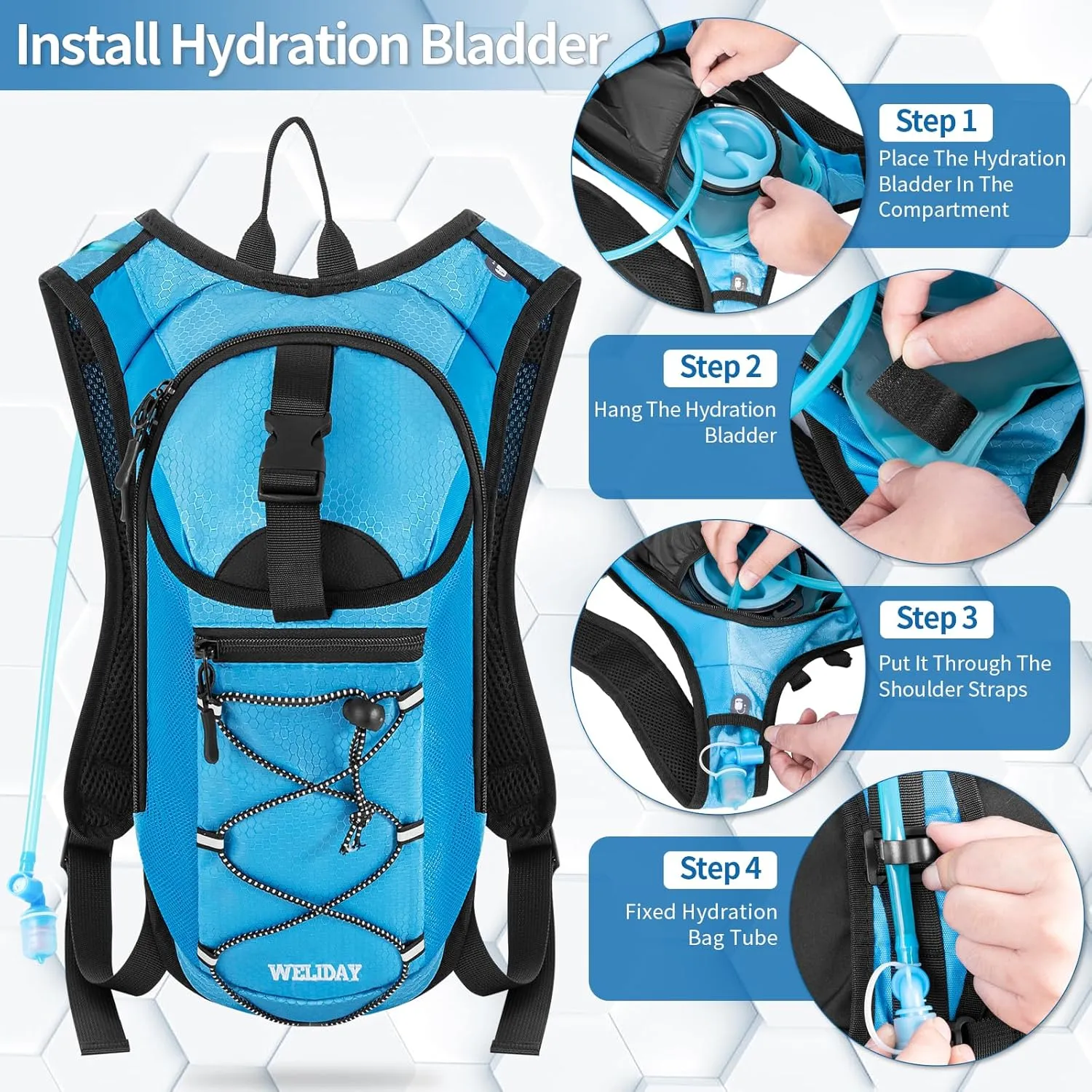 Hydration Backpack with 2L Water Bladder, Lightweight Hydro Pack for Cycling, Running, Hiking, Climbing
