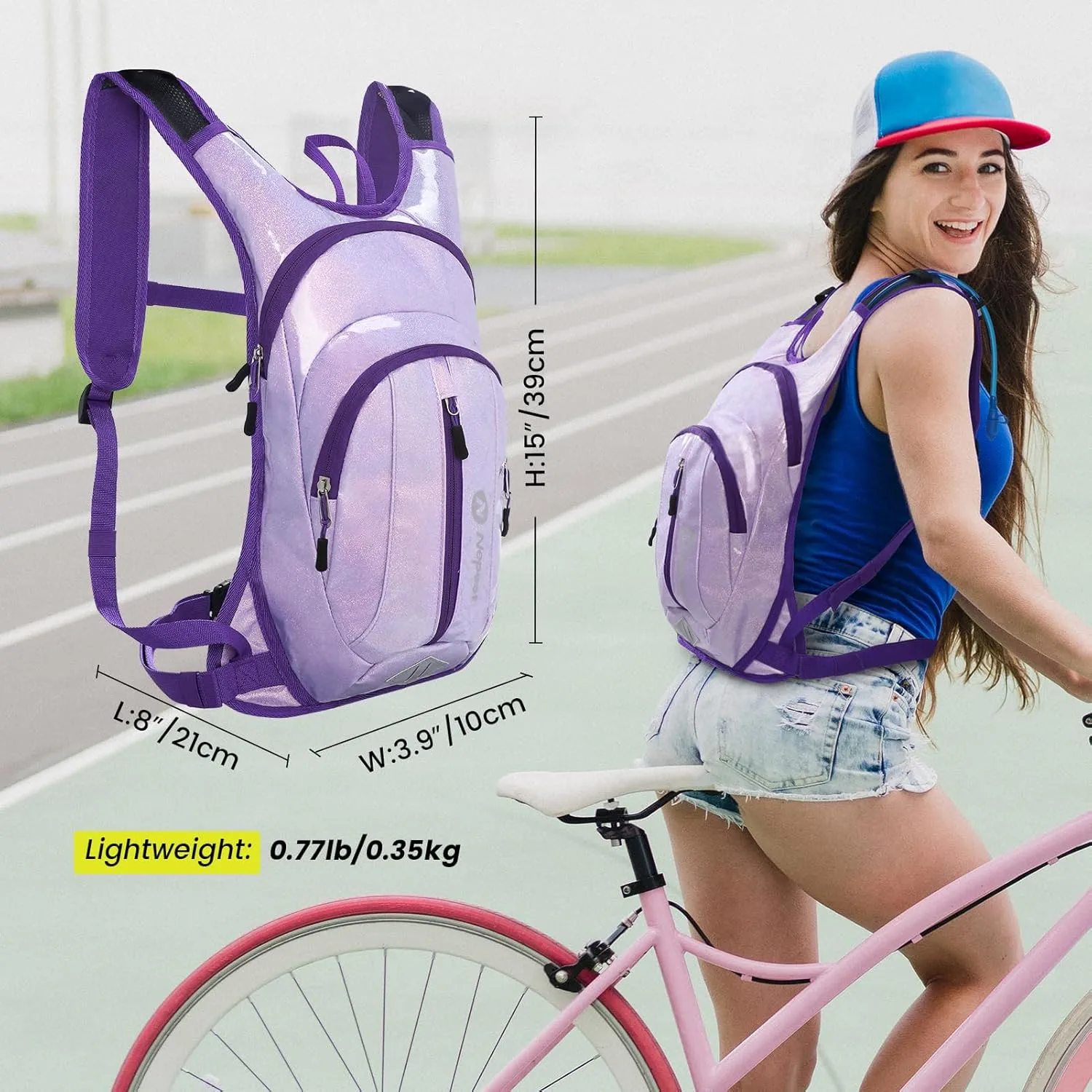 Hydration Pack Backpack for Women & Men, Lightweight Water Backpack with 2L Water Bladder for Hiking Cycling Running Biking