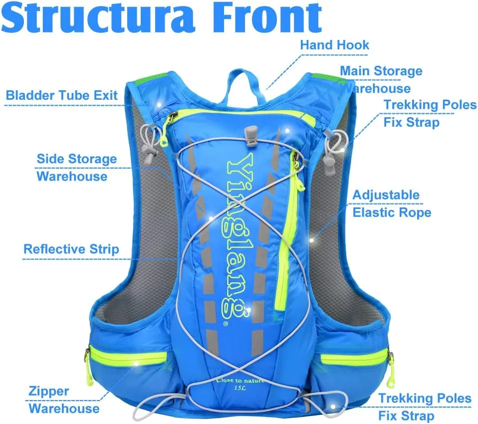 Hydration Pack Backpack Running Hydration Vest for Women and Men Outdoor Hiking, Cycling, Camping with 15L Capacity