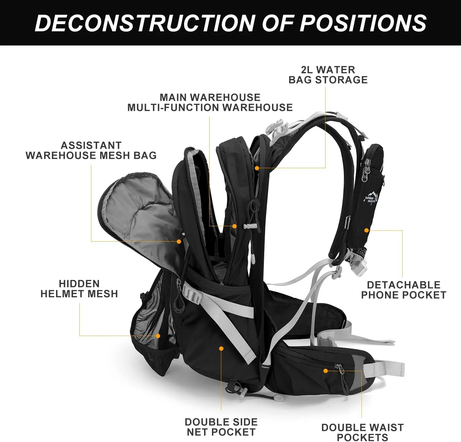 Hydration Pack,20L Hydration Backpack, Hiking Internal Frame Backpacks with 2L Hydration Water Bladder and Rain Cover, for Cycling,camping, hunting,Ski, Snow for Men, Women (black)