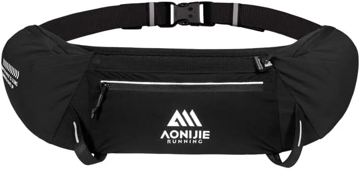 Hydration Running Belt Adjustable, Reflective & Lightweight Runners Waist Pouch for Men Womens, for Marathon Running Hiking Camping (A-Black)