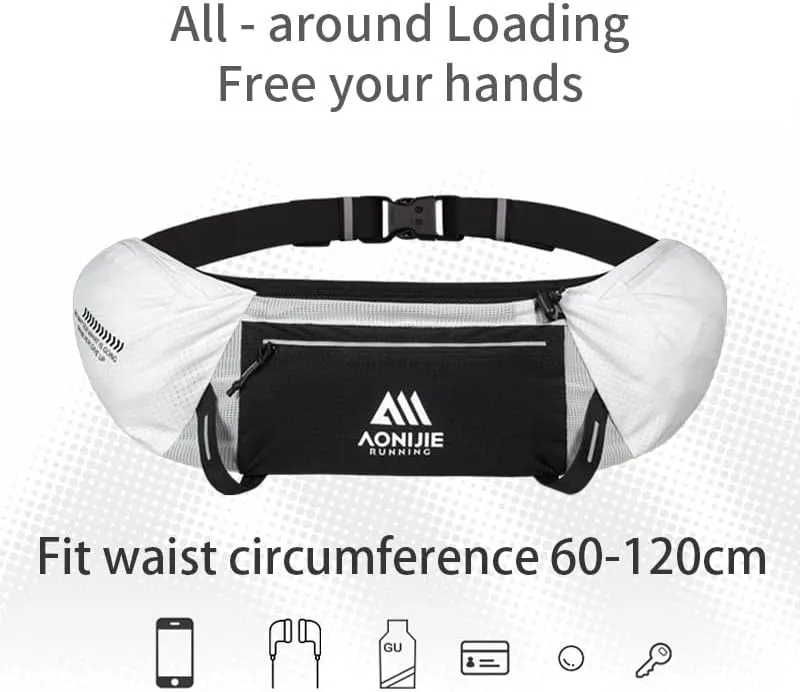 Hydration Running Belt Adjustable, Reflective & Lightweight Runners Waist Pouch for Men Womens, for Marathon Running Hiking Camping (A-Green)