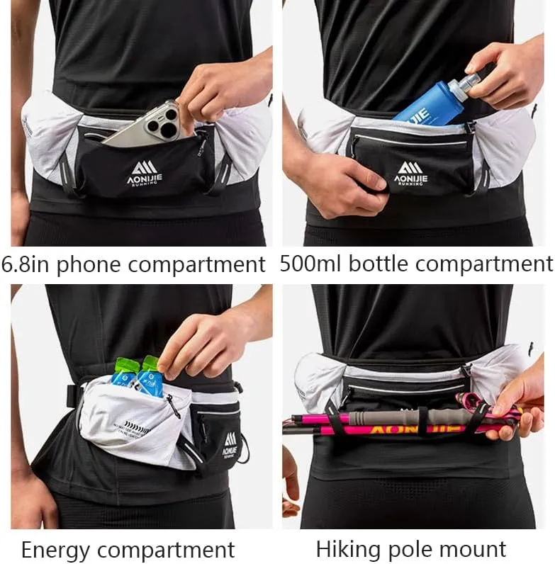 Hydration Running Belt Adjustable, Reflective & Lightweight Runners Waist Pouch for Men Womens, for Marathon Running Hiking Camping (A-Green)