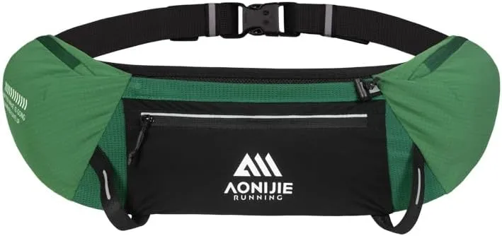 Hydration Running Belt Adjustable, Reflective & Lightweight Runners Waist Pouch for Men Womens, for Marathon Running Hiking Camping (A-Green)